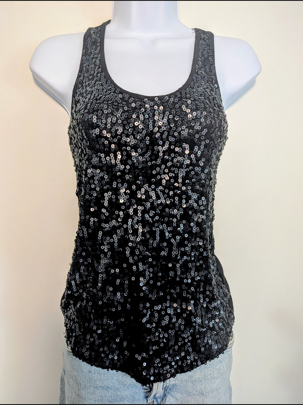 Black Sparkle Sequin Tank Top - Women's Sparkle Racerback